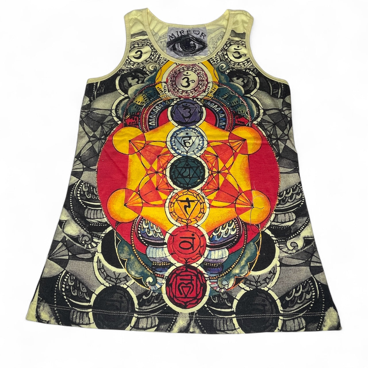 Canottiera donna in cotone con stampa full-print di chakra colorati in stile boho psichedelico.