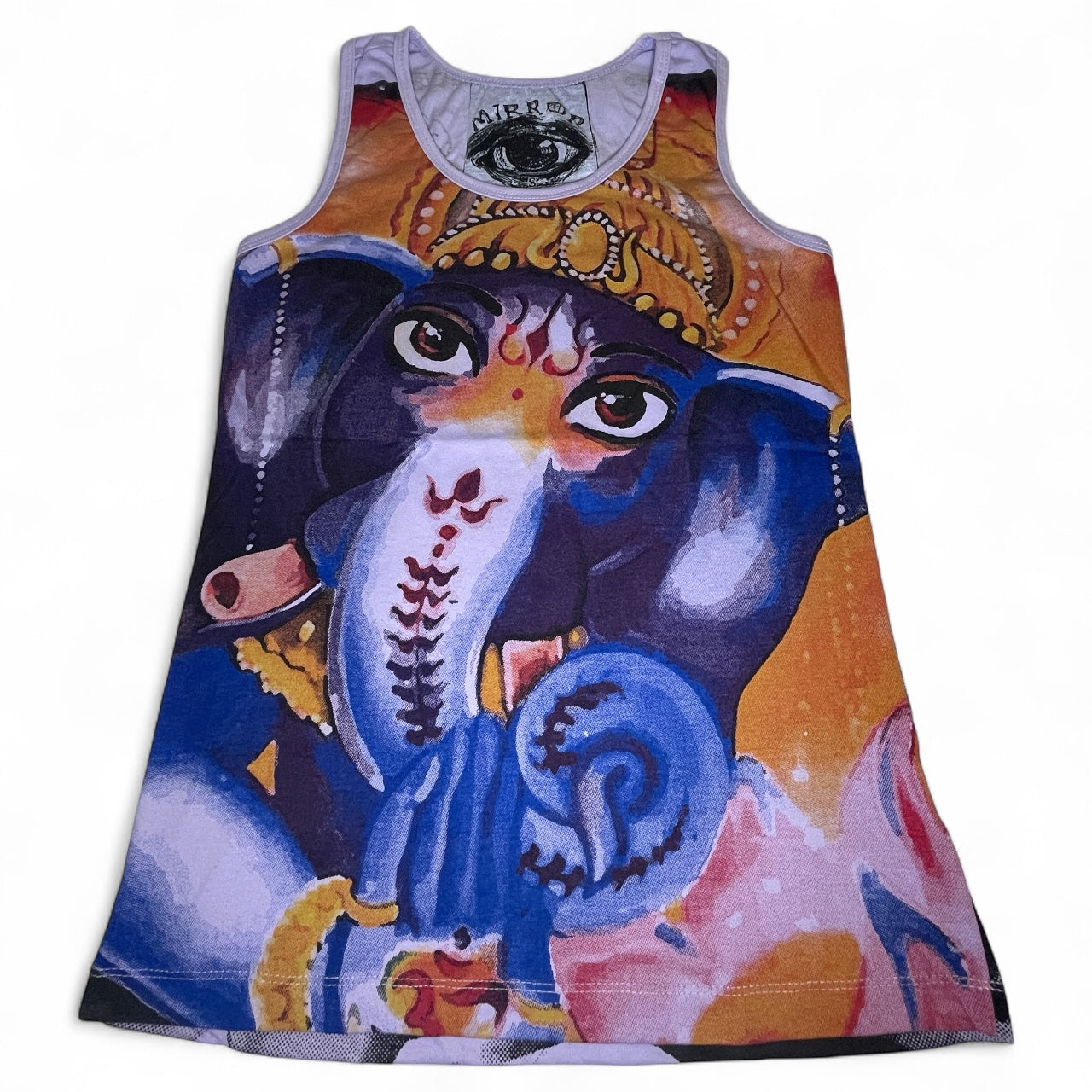 Canottiera donna in cotone con stampa full-print raffigurante Ganesha in stile psichedelico e colori vividi (mandala/boho).