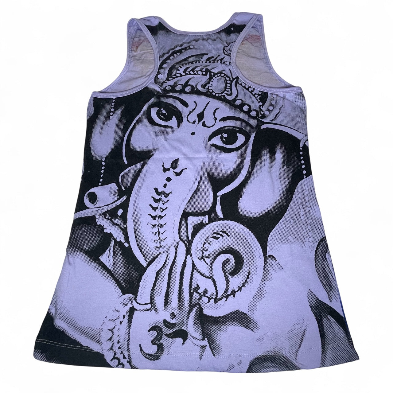 Canottiera donna in cotone con stampa full-print raffigurante Ganesha in stile psichedelico e colori vividi (mandala/boho), retro.