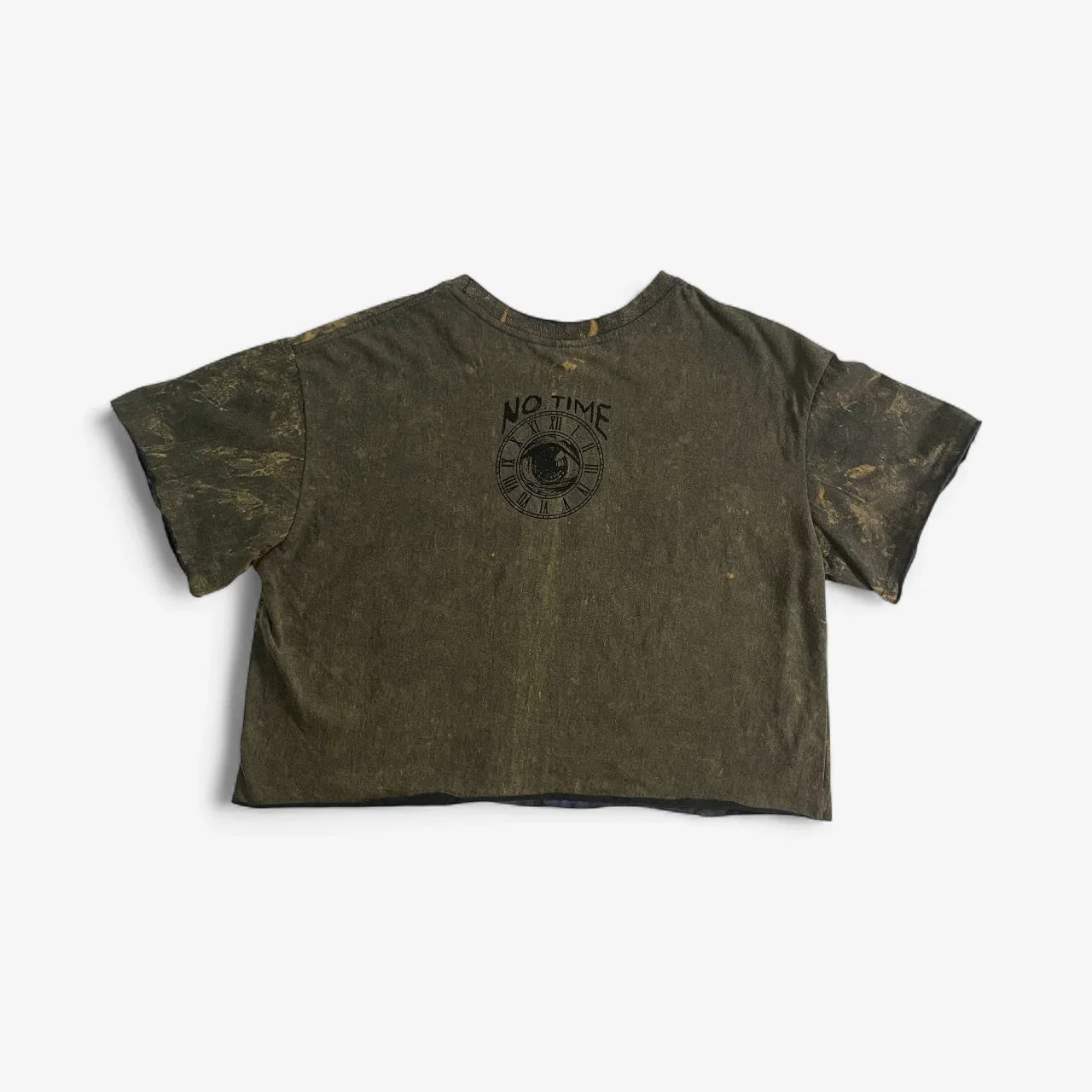 Crop top donna vintage retrò verde con scritta No Time e orologio, stile ql maglie