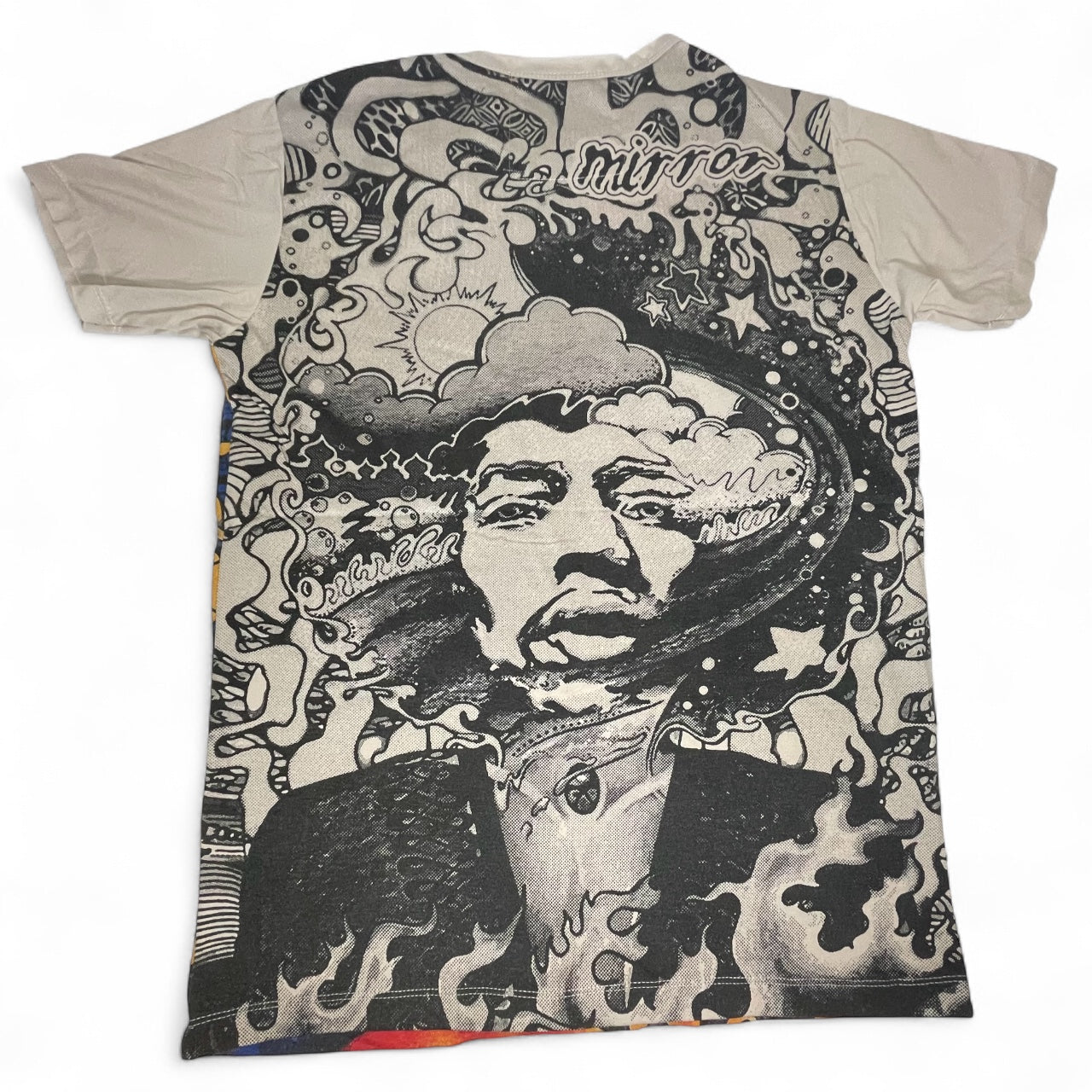 Maglietta unisex con stampa psichedelica di Jimi Hendrix in stile hippie, ispirata agli anni ’70, beige, retro