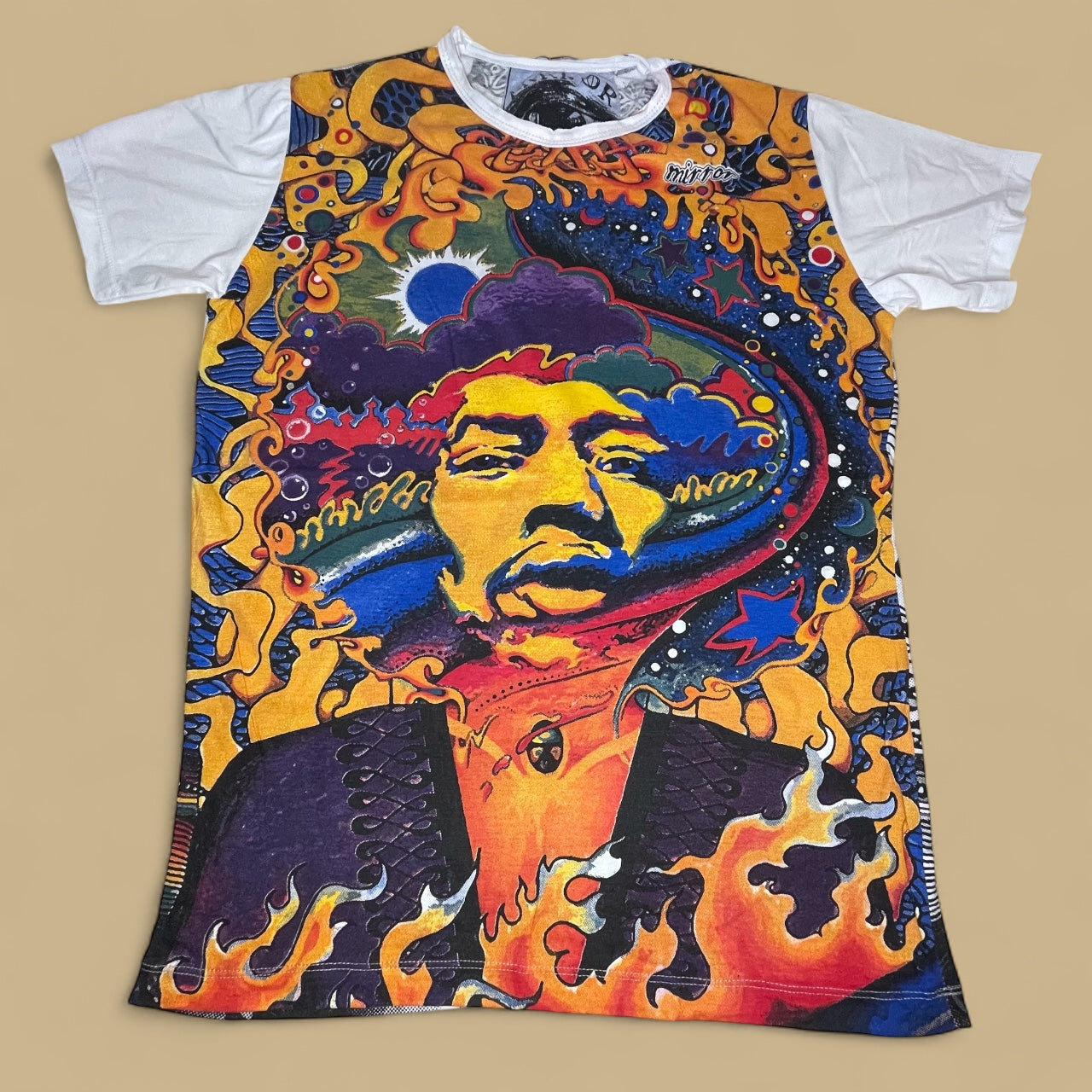 Maglietta unisex con stampa psichedelica di Jimi Hendrix in stile hippie, ispirata agli anni ’70
