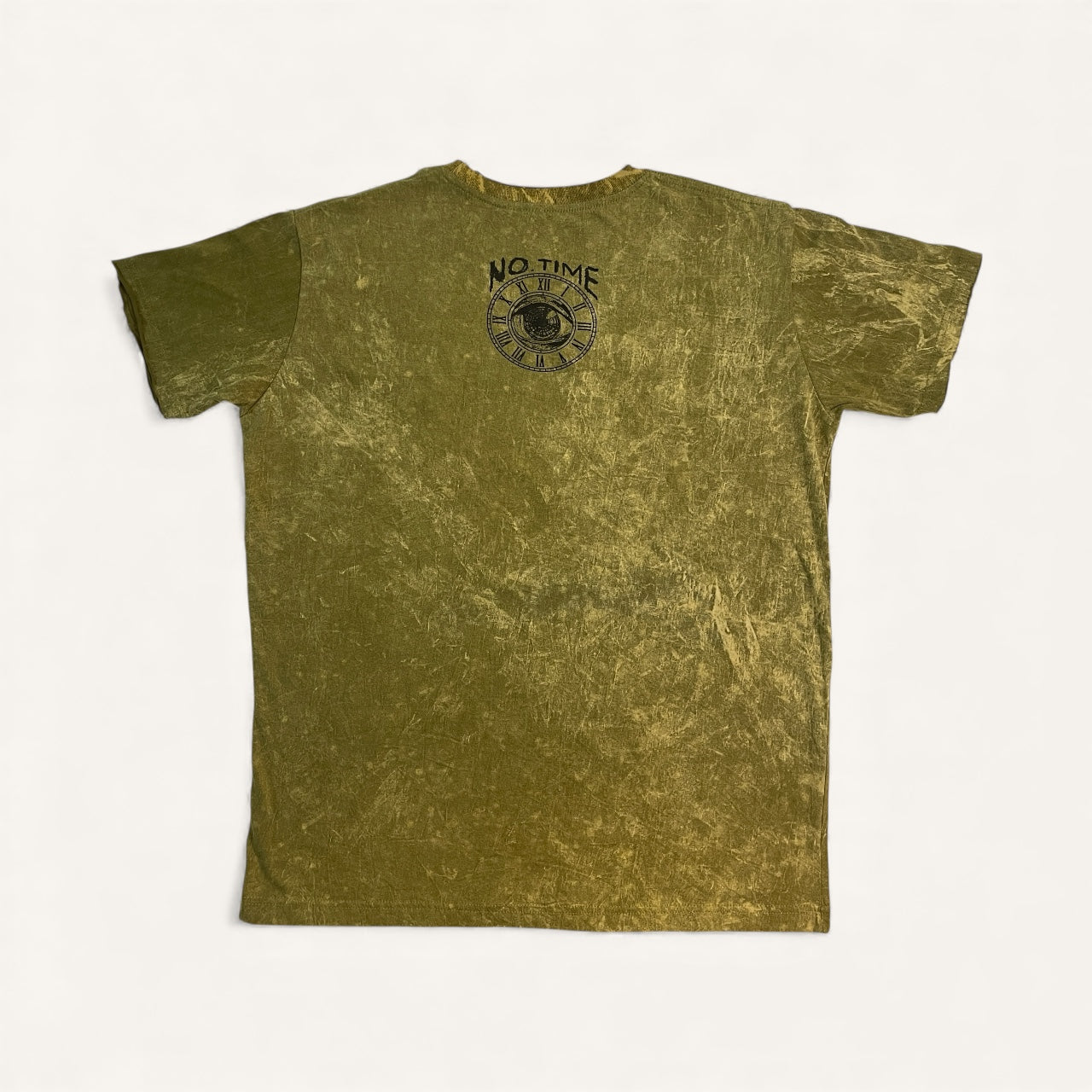 Maglietta uomo verde con stampa teschio messicano decorato in stile Sugar Skull su fondo stone-washed, retro