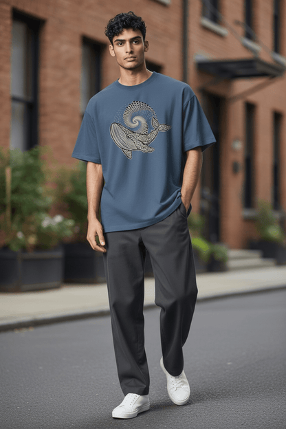 La t-shirt “Cosmic Whale” combina minimalismo, spiritualità e arte simbolica in una grafica elegante e ipnotica.