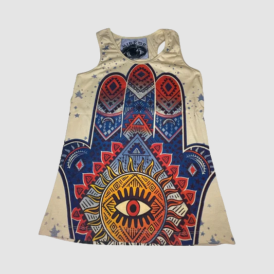 Canottiera Donna “Hamsa Eye” – Stampa Artistica Mano di Fatima e Occhio Mistico - ql maglie