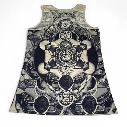 Canottiera donna in cotone con stampa full-print di chakra colorati in stile boho psichedelico,retro.