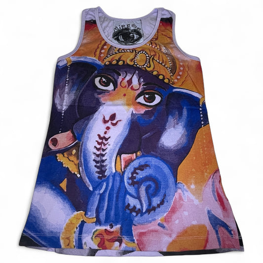 Canottiera donna in cotone con stampa full-print raffigurante Ganesha in stile psichedelico e colori vividi (mandala/boho).