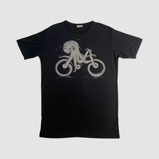 Maglietta Unisex in Cotone – Polpo in Bicicletta Stampa Artistica - ql maglie