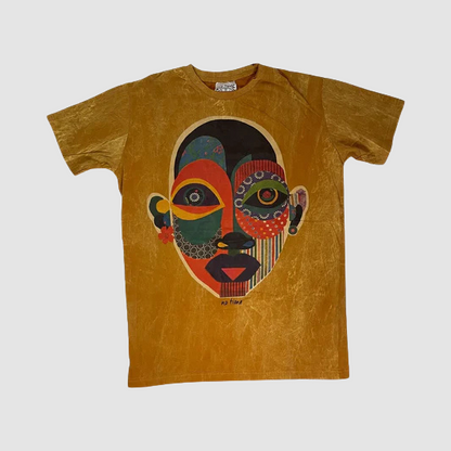 Maglietta Unisex "Mask Mosaic" – Stampa Volto Astratto | Effetto Vintage - ql maglie