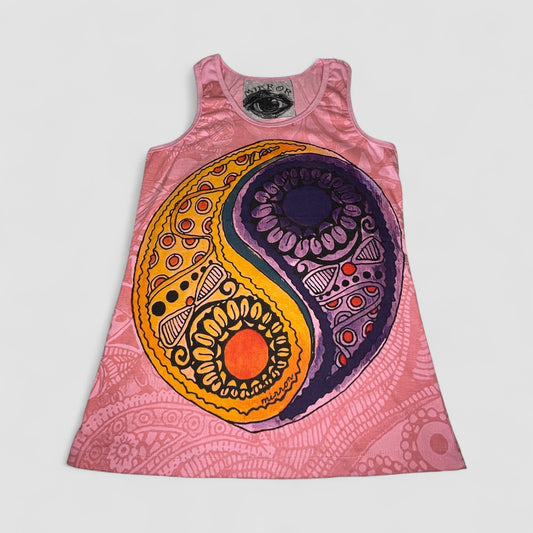 Canotta donna rosa con stampa psichedelica Yin Yang – top estivo Mirror