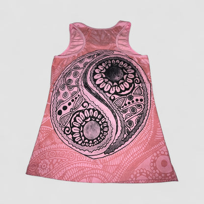 Canotta donna rosa con stampa psichedelica Yin Yang – top estivo Mirror - retro 