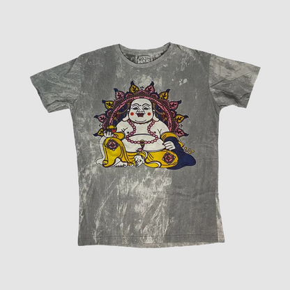 T-shirt unisex “Buddha Sorridente” — stampa frontale su cotone effetto stonewash - ql maglie