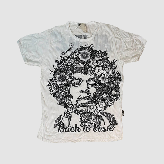 T-shirt unisex Jimi Hendrix floreale con scritta “Back to Basic” della marca ql maglie
