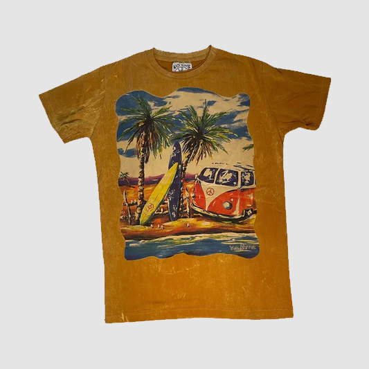 T-shirt Unisex “Surf Camper” – Stampa Spiaggia Vintage | Stonewash - ql maglie