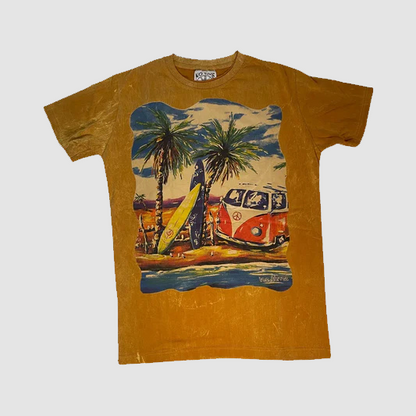 T-shirt Unisex “Surf Camper” – Stampa Spiaggia Vintage | Stonewash - ql maglie